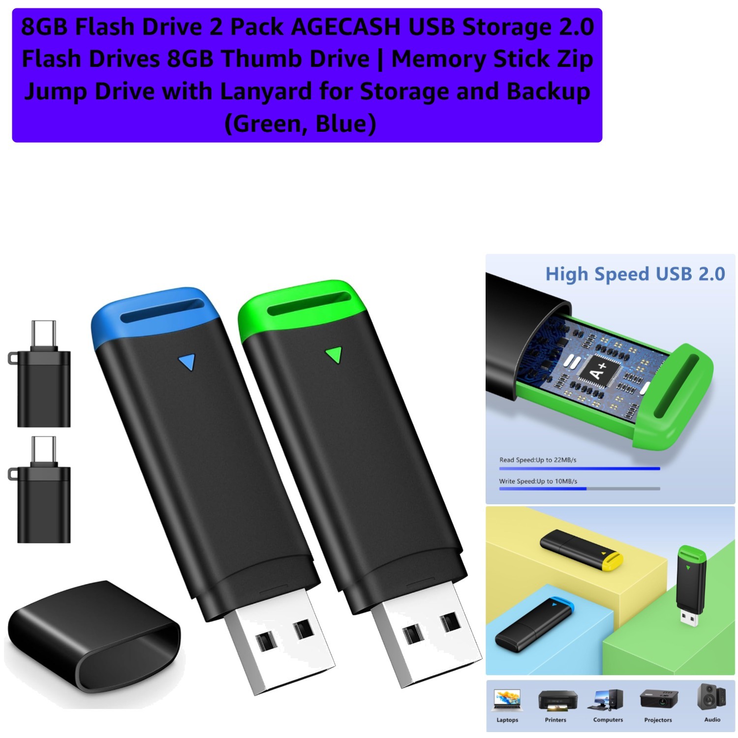 8GB Flash Drive 2 Pack USB Storage 2.0 Flash Drives 8GB Thumb Drive | Memory ...