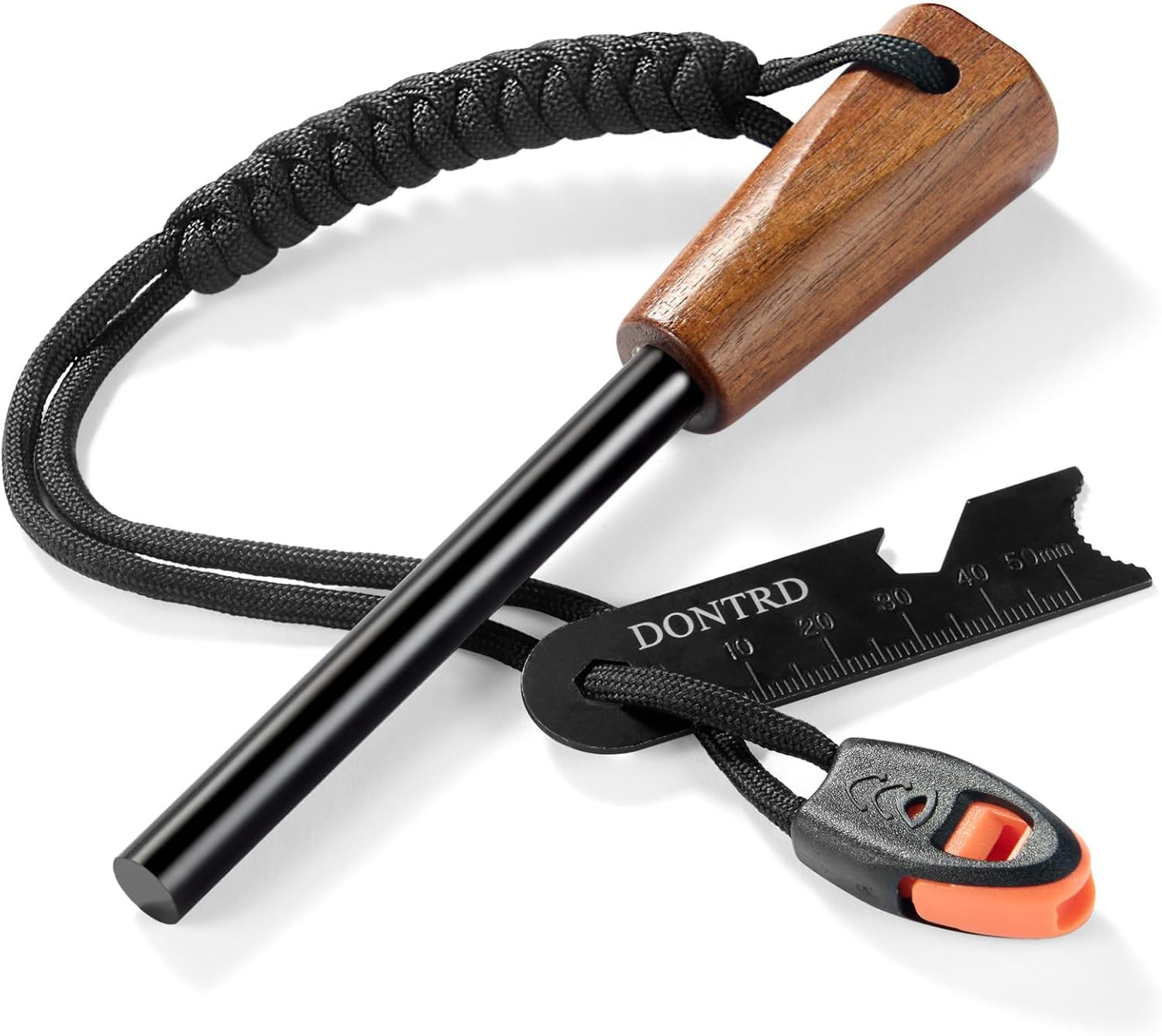 Survival Fire Starter - Handmade Wooden Handle 3/8" Thick Ferro Rod with Striker