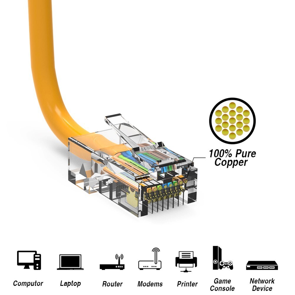 4FT Cat5e RJ45 Ethernet LAN Network UTP Non-Booted Patch Cable Copper Yellow
