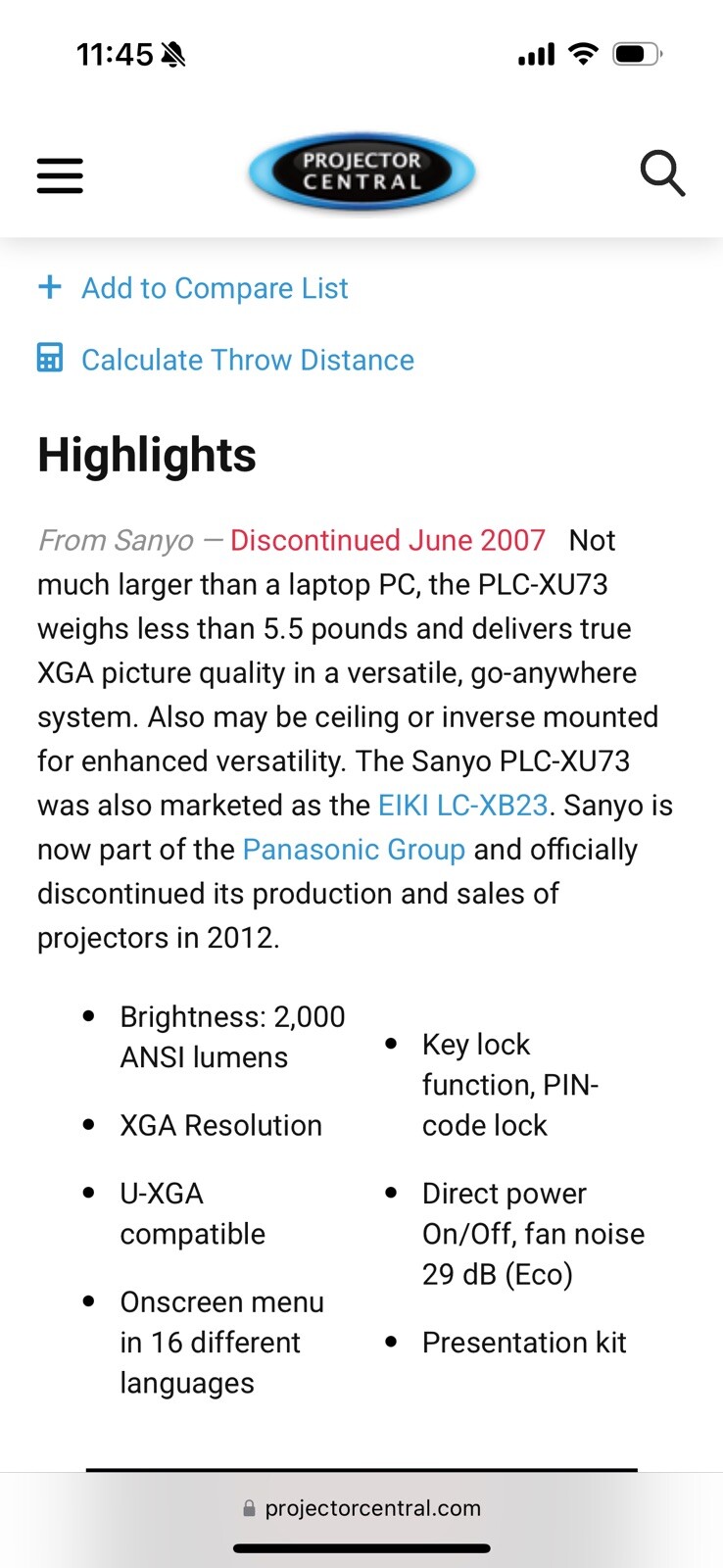 Sanyo PLC-XU73 Projector