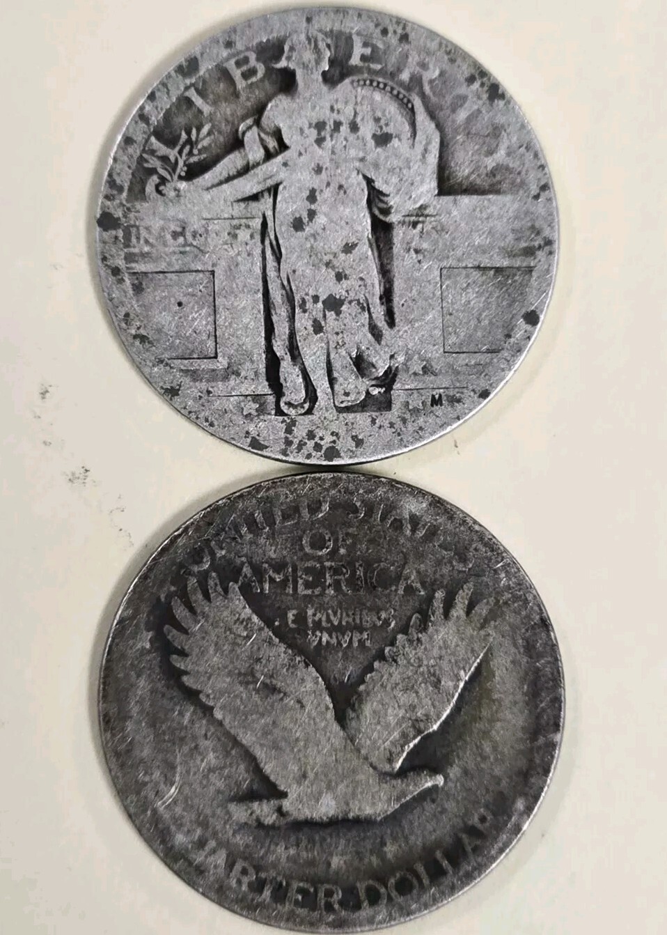 145N2 PAIR STANDING LIBERTY QUARTERS NO DATE PHILLY AG 25c COIN 95+ YEARS OLD!!!