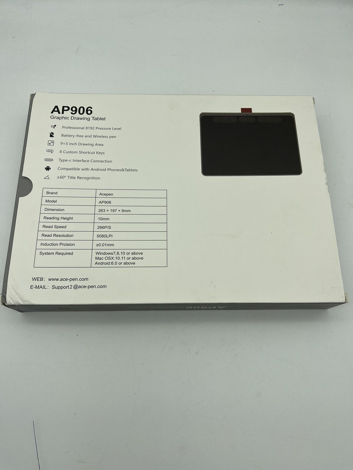 Acepen AP906 Graphic Drawing Tablet, 9"x5" Drawing Area