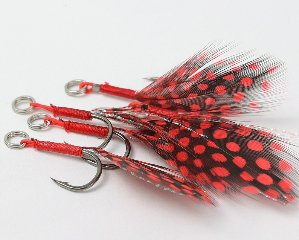 20PCS Assist Feathered Hooks High Carbon Steel Single Barbed Jig Hook 10#-15#