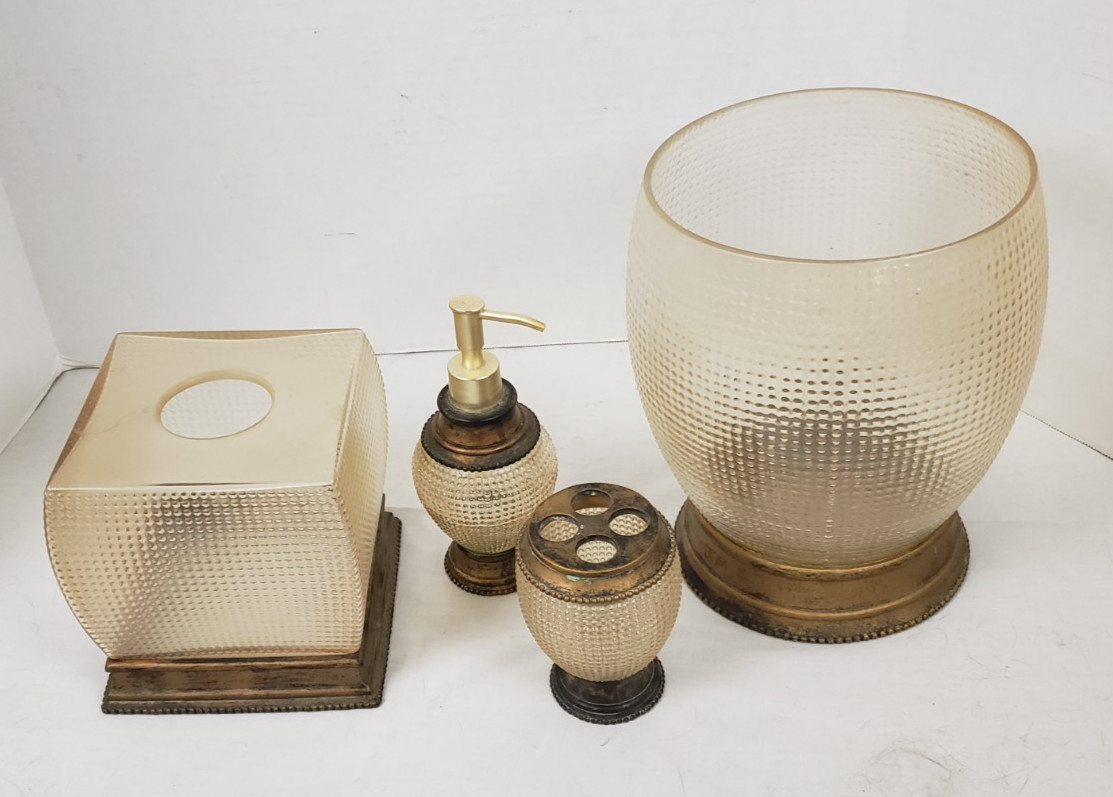 Vintage Cut Crystal and Brass 4 Piece Bath Vanity Set Nicole Miller New York