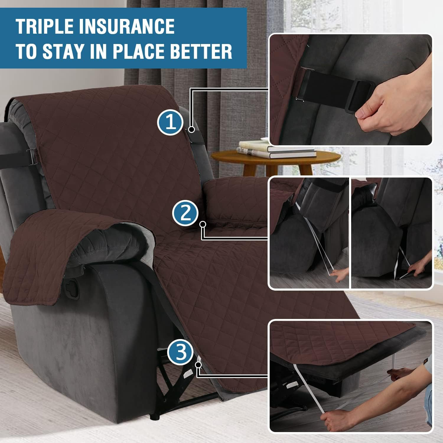 H.VERSAILTEX Reversible Quilted Recliner Covers Recliner Chair Cover Water Resis
