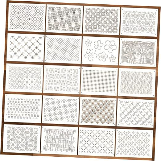 20 Pcs Plastic Sashiko Stencil 8.3 x 5.9 Inch Sashiko Template Drawing Line