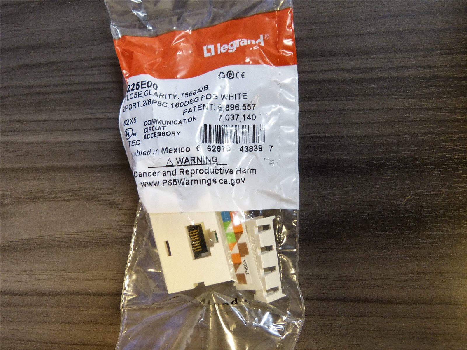 Legrand Clarity Series II Enhanced Cat 5e Jack, 2-Port Fog White S225E00 (BN359)