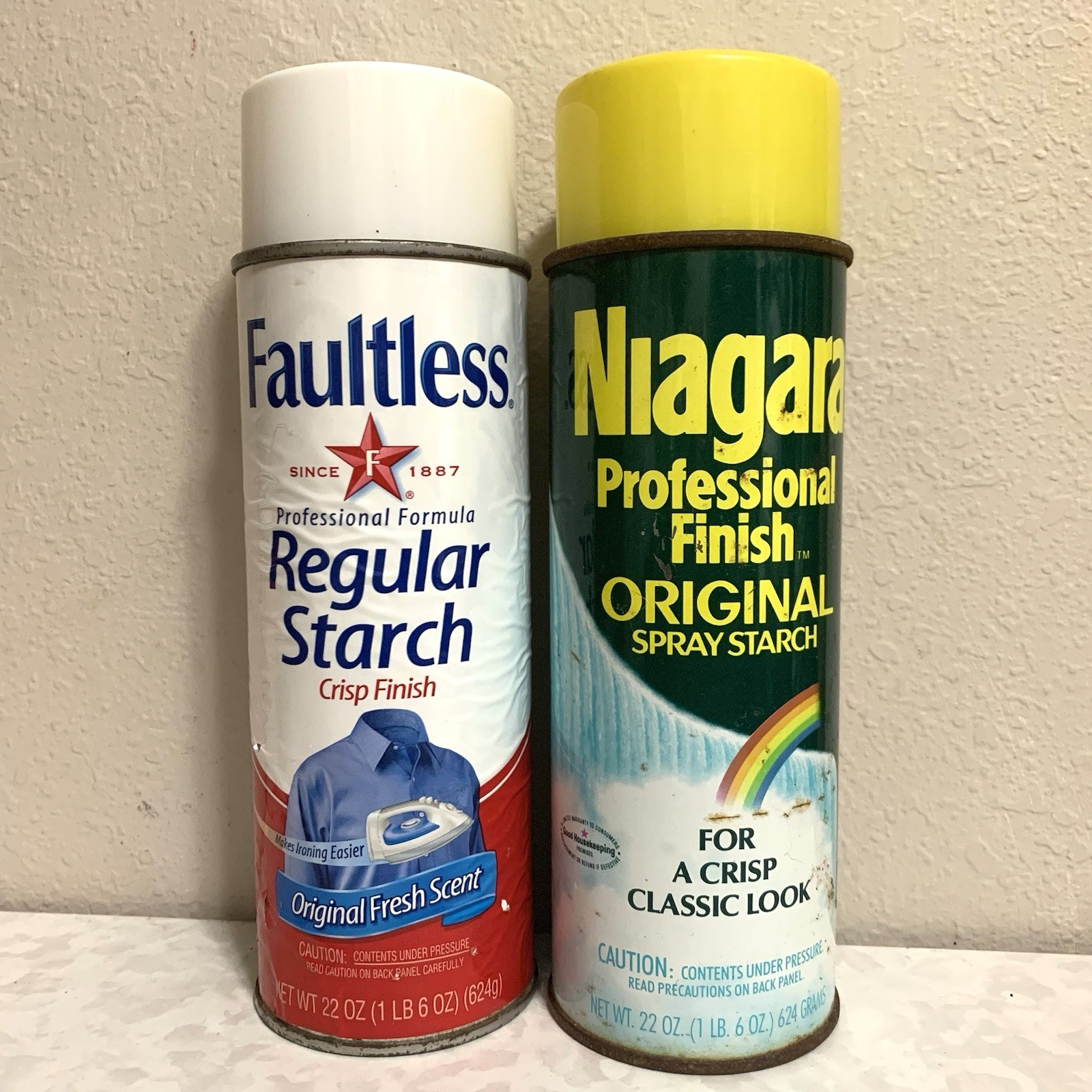 NIAGRA Original & Faultless SPRAY STARCH Aerosol 2 Cans Vintage Prop One Is FULL