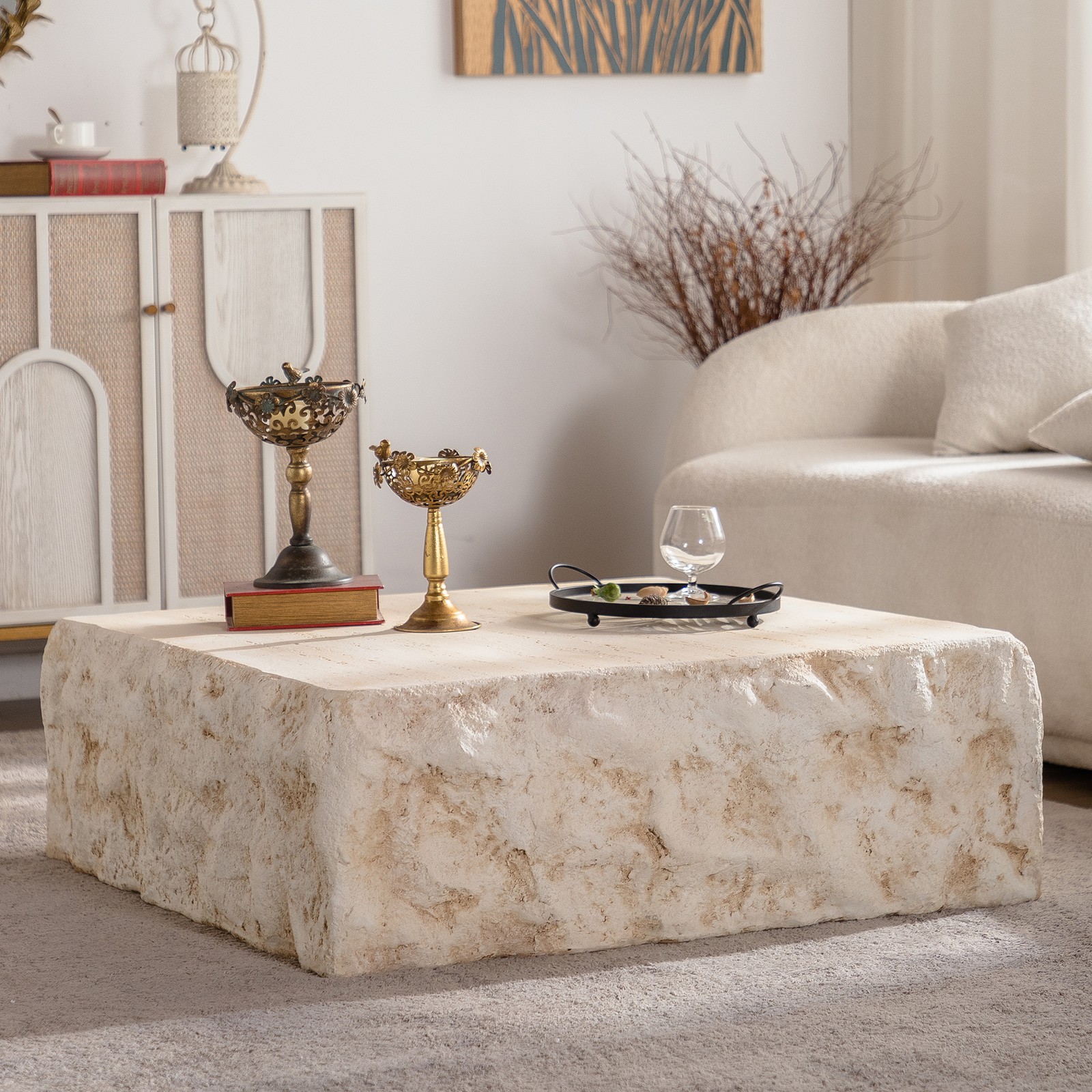MgO Mid-Century Round Centre Coffee Table Vintage Faux Stone Sofa Pre-Modern Co