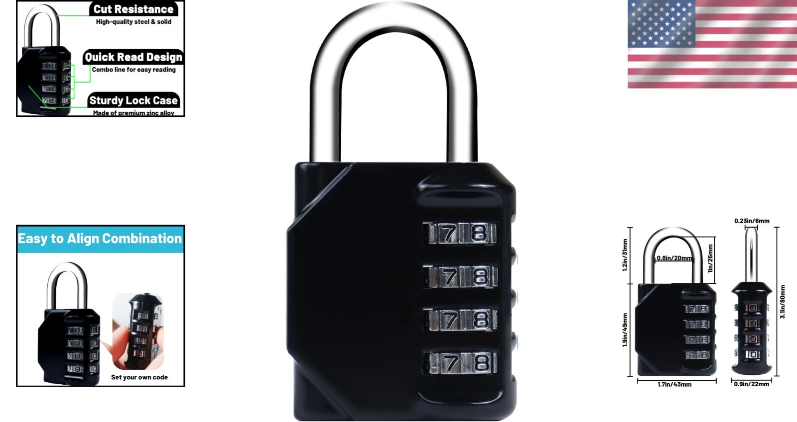 4-Digit Waterproof Combination Lock - Versatile Security for Lockers