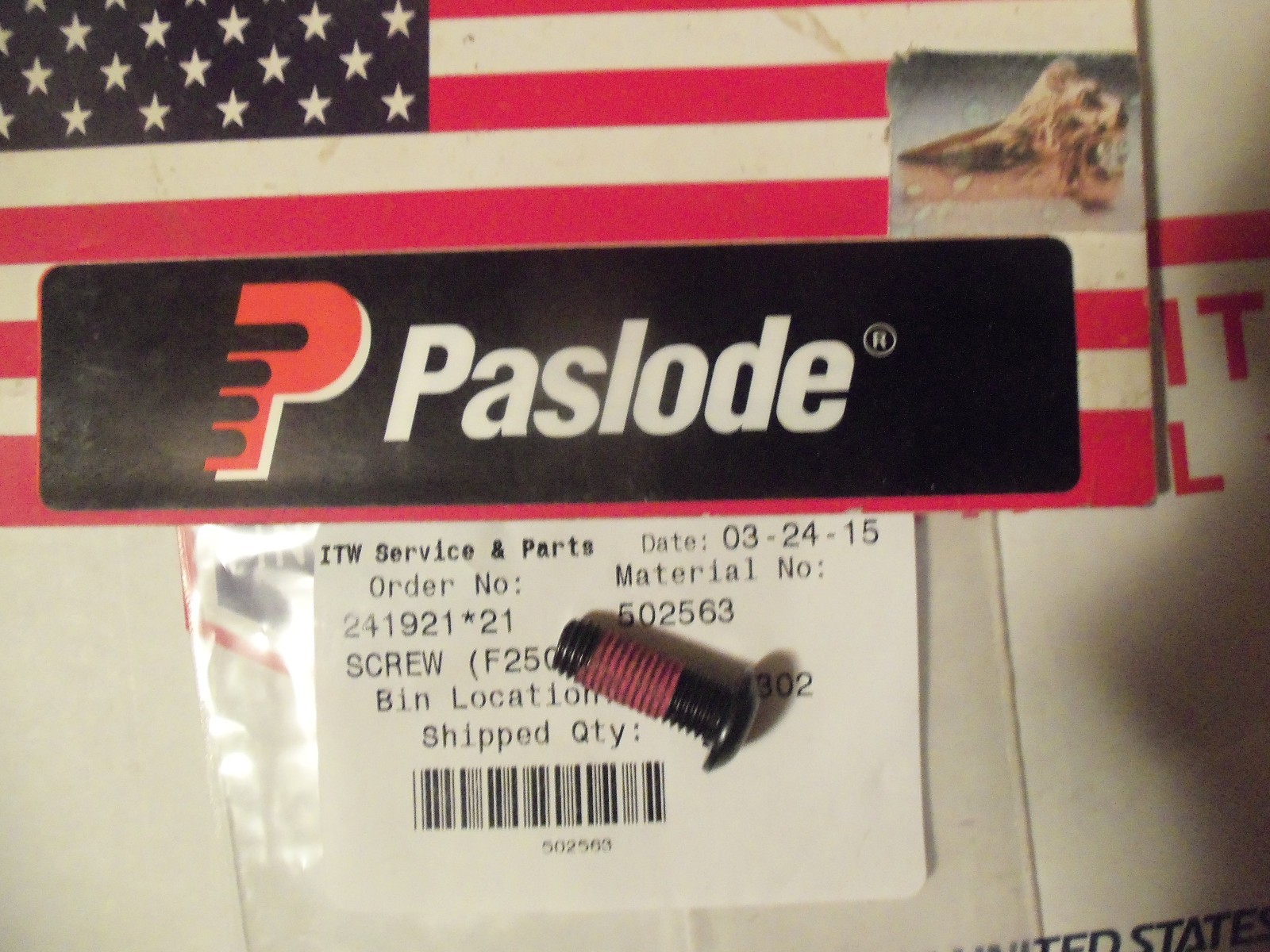 "Genuine" Paslode  Part # 502563  SCREW (F250-PP)