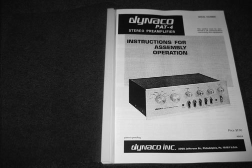 Dyna Dynaco PAT4 PAT-4 stereo preamp manual