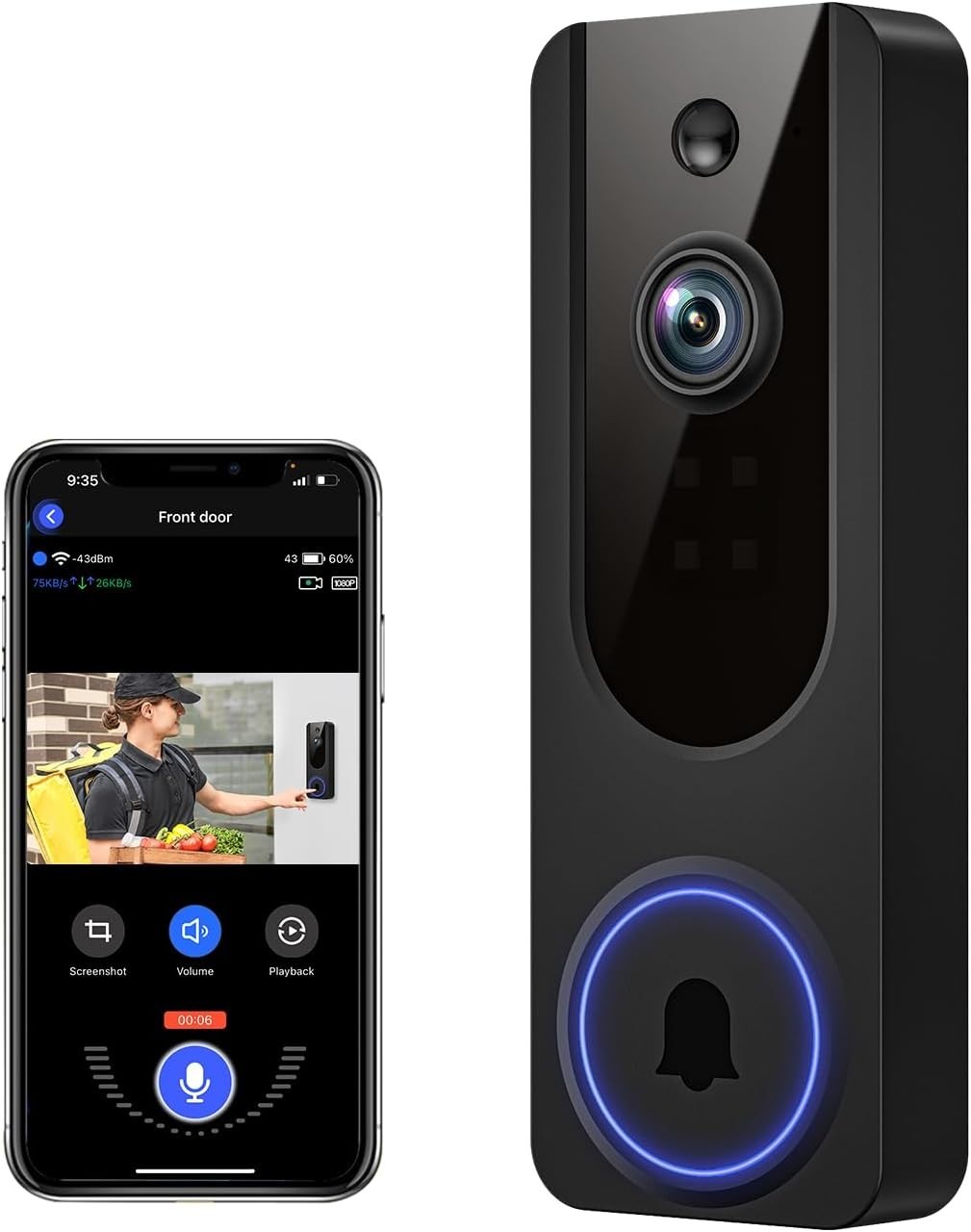 Wireless Smart Doorbell Camera with Motion Detection & Night Vision Capabilities