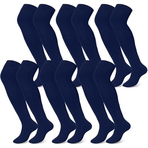 6 Pairs High Baseball Socks over Knee Football Softball Sock X-Large Navy Blue