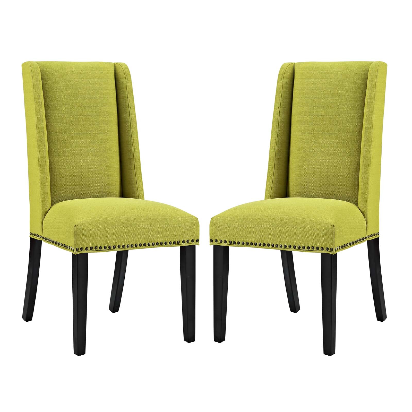 Modern Parsons Nailhead Upholstered Dining Chairs in Wheatgrass - Set of 2