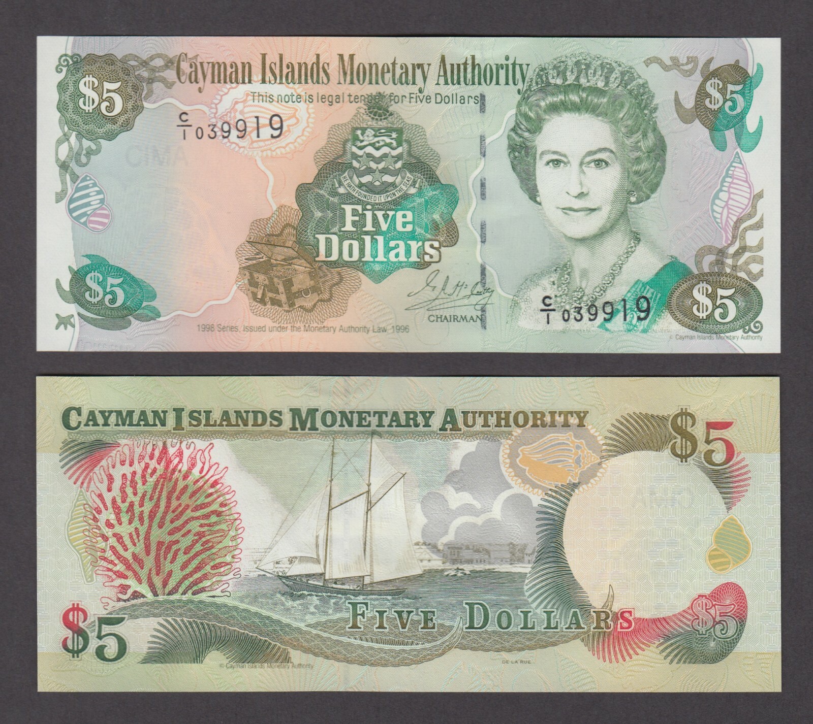 CAYMAN ISLANDS  P.22a  5 DOLLARS 1998 PFX C/1 QEII  UNCIRCULATED  YYY  2101