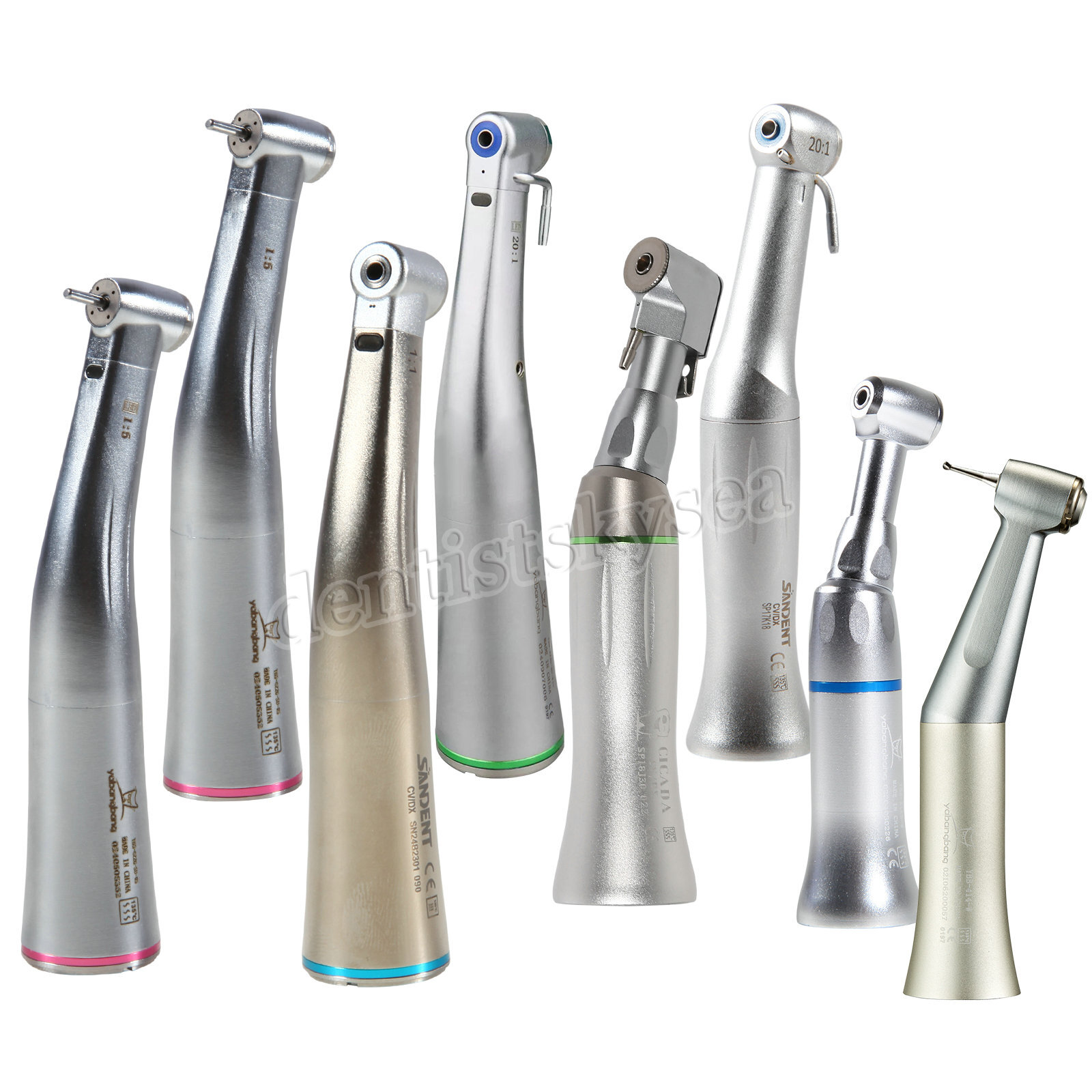 SANDENT 1:1 /1:5 / 20:1 LED Fiber Optic Contra Angle Handpiece Fit E-type Motor