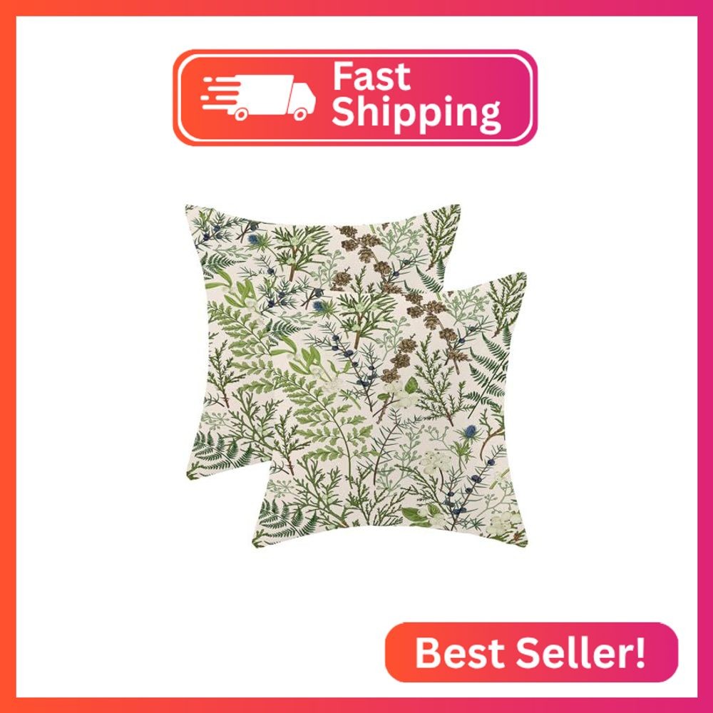 AEIOAE Spring Pillow Covers 16x16 Inch Set of 2,Vintage Sage Green Wild Flower P
