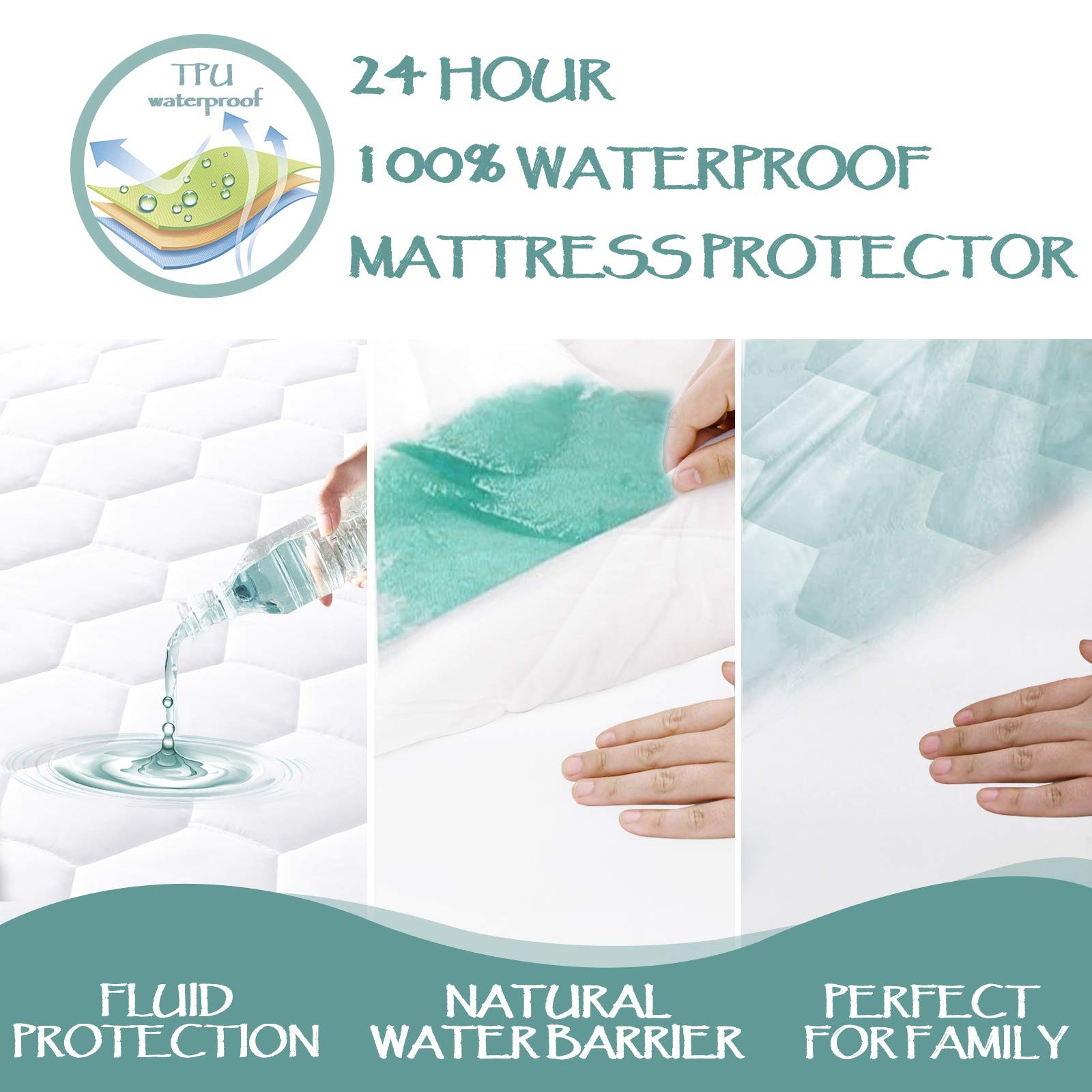 Twin XL Quilted Waterproof Mattress Pad XL, Rayon Cotton Padding White