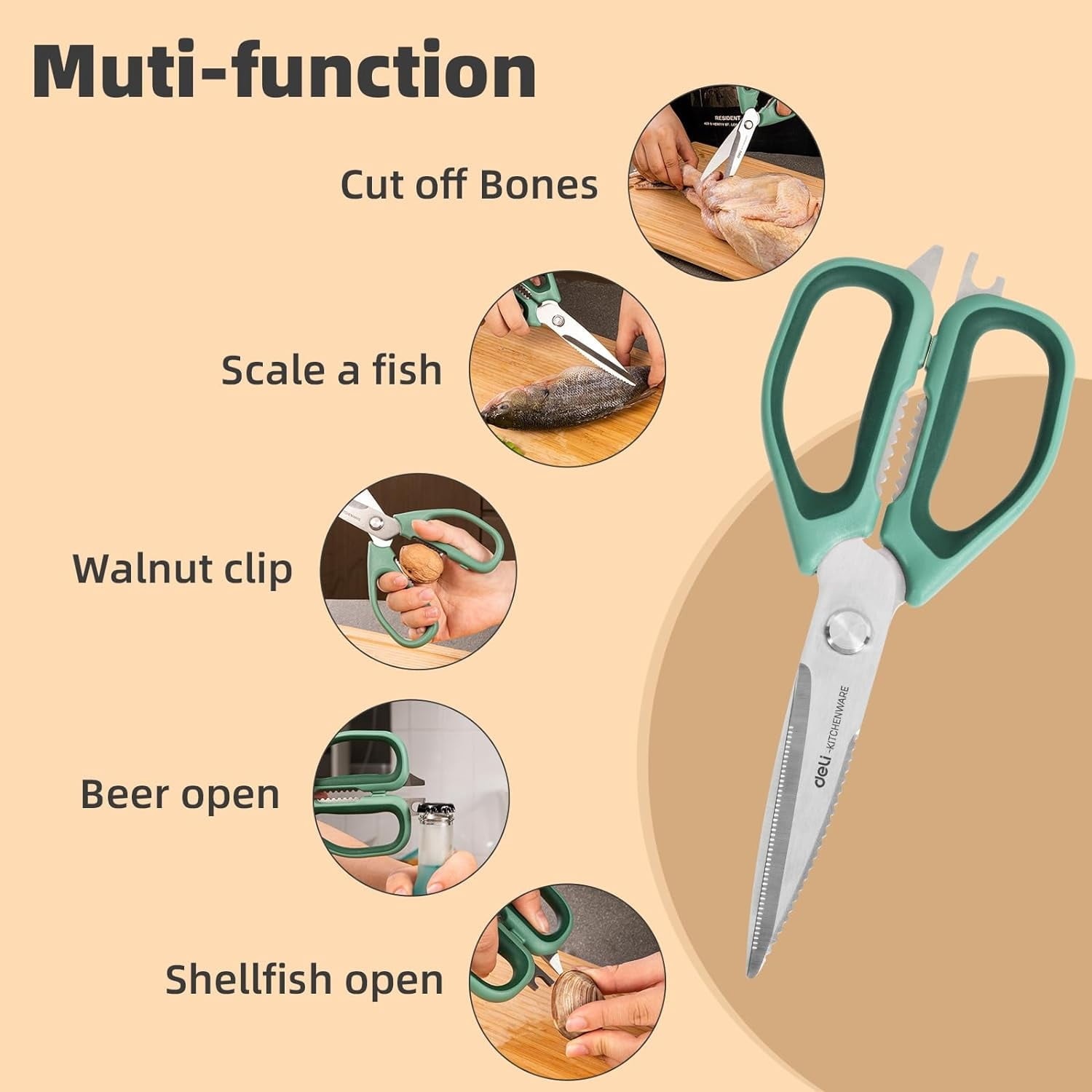 Deli 2 Pack Kitchen Scissor 5 in 1