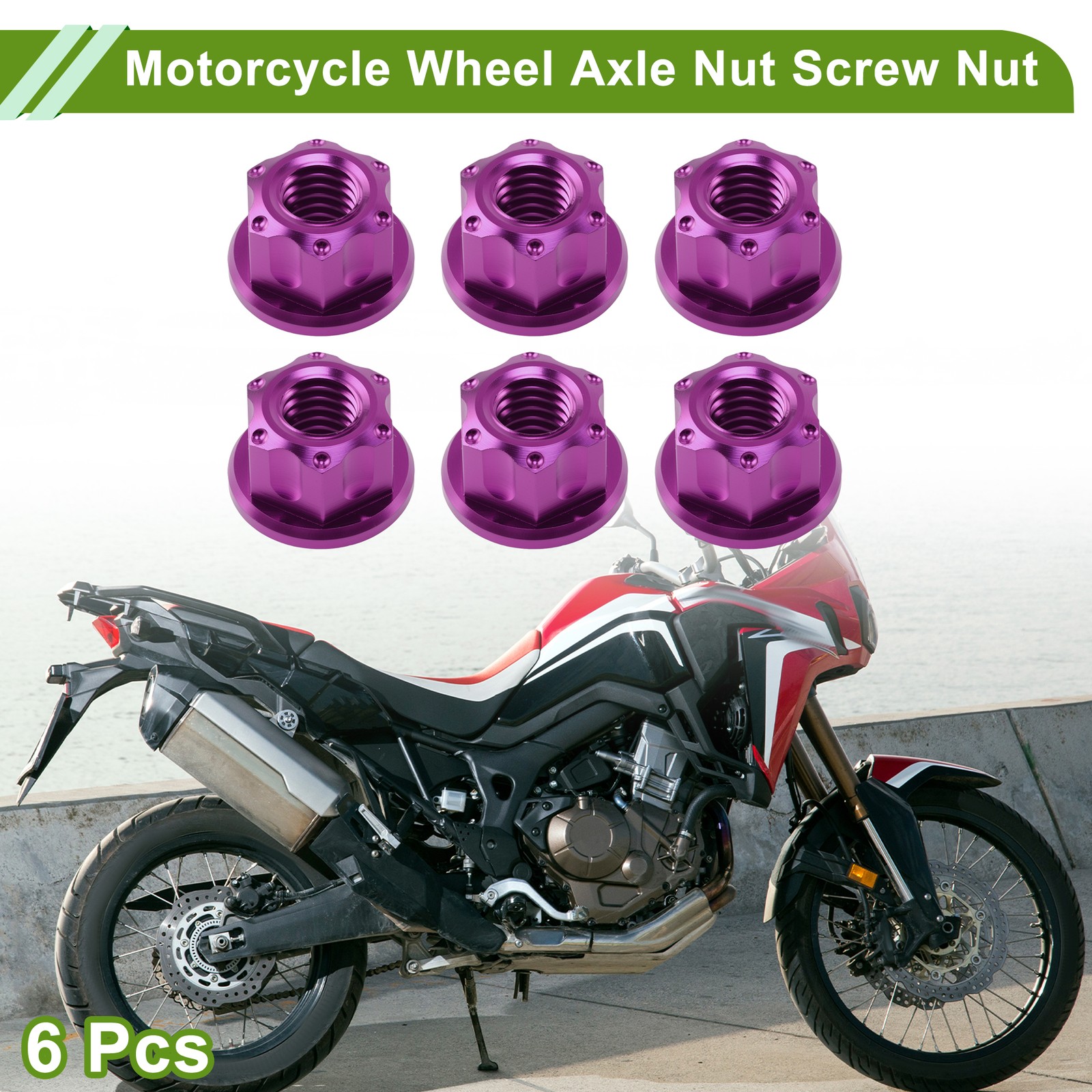 M6x1.0 Motorcycle Wheel Axle Nut Screw Nut Purple for Cars/Motorcycles 6pcs