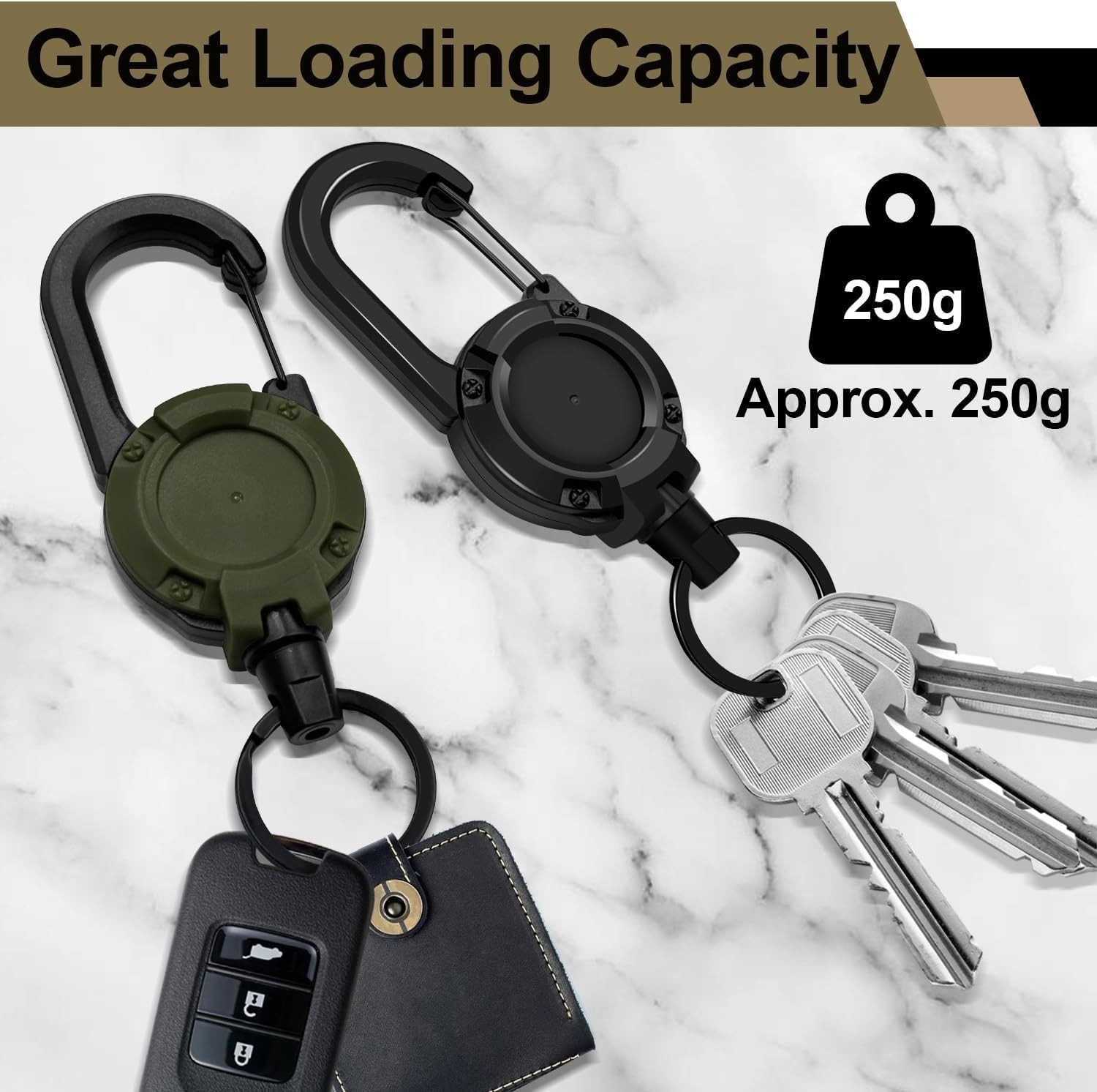 3 Pack Heavy-Duty Retractable Key Ring Carabiner Badge Holder Car Keychain