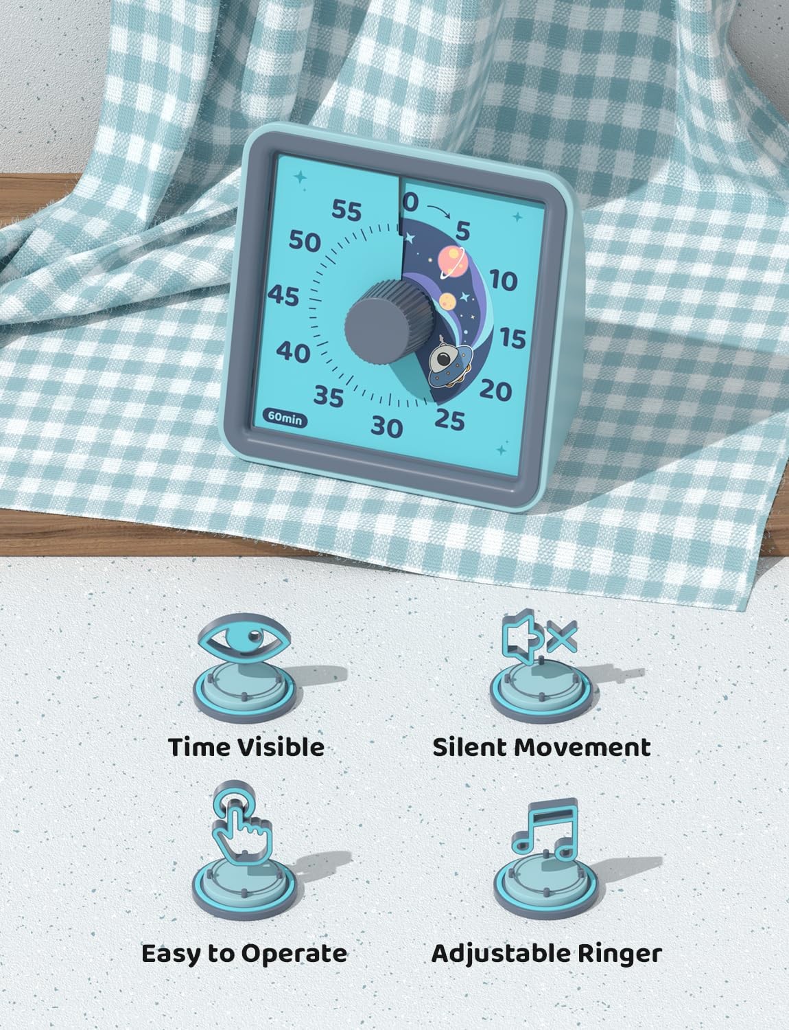 LIORQUE Visual Timer for Kids, 60 Minute Countdown Timer, Steel Blue