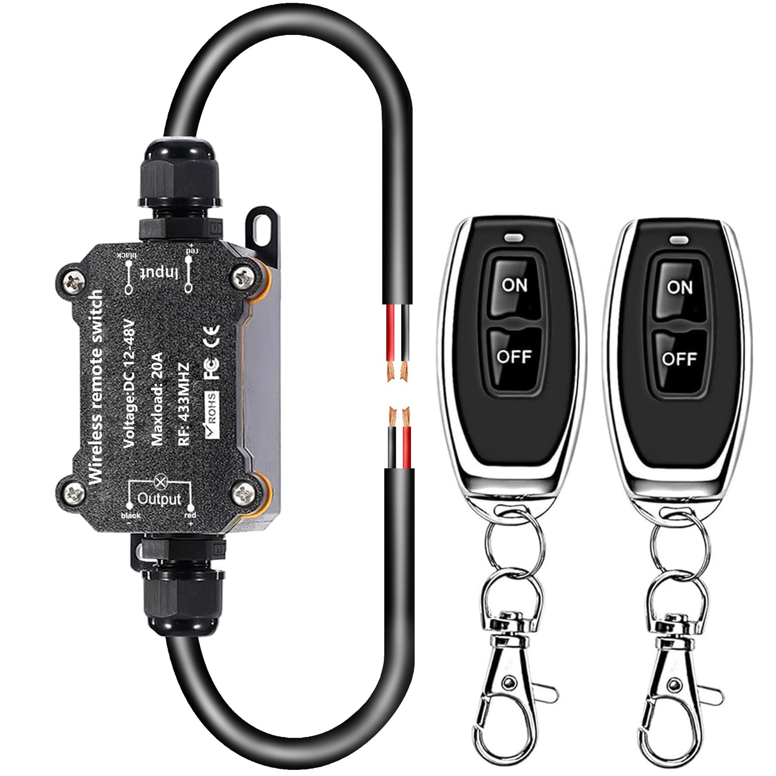 DC12V Waterproof Remote Control Switch,DC12V/24V/48V/20A Wireless 433Mhz Tran...