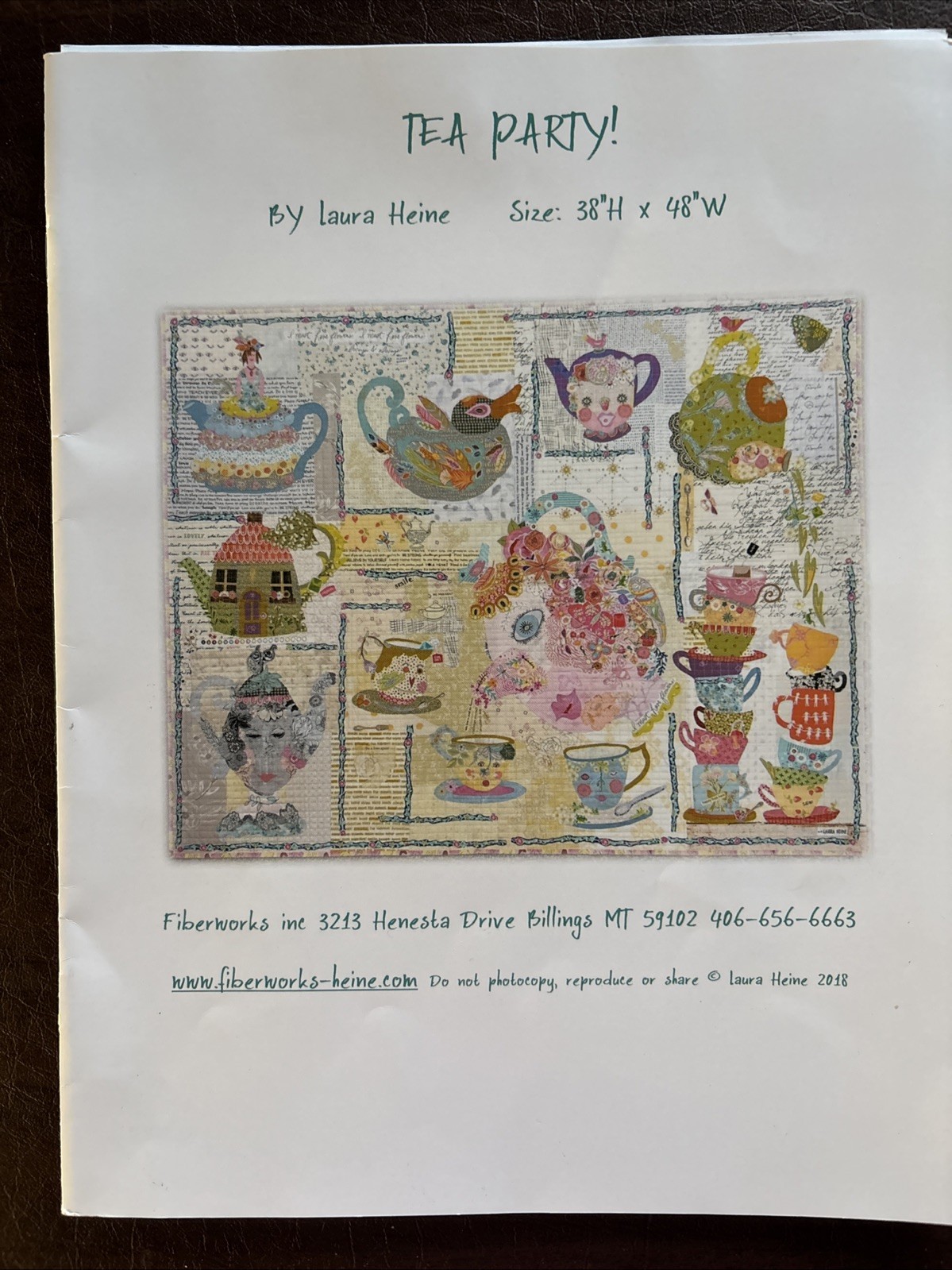 TEA PARTY ~  PATTERN by Laura Heine ~ 38" H x 48" Uncut Pattern.