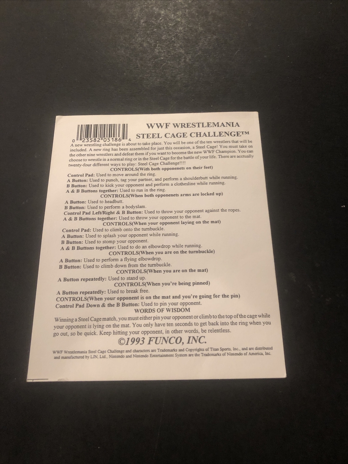 wwf steel cage nes Rental Instructions Funco Inc