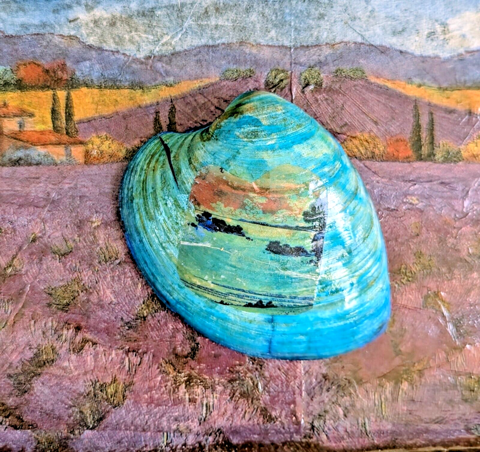 Set of 2 - Hand Painted Decoupage Quahog Seashells