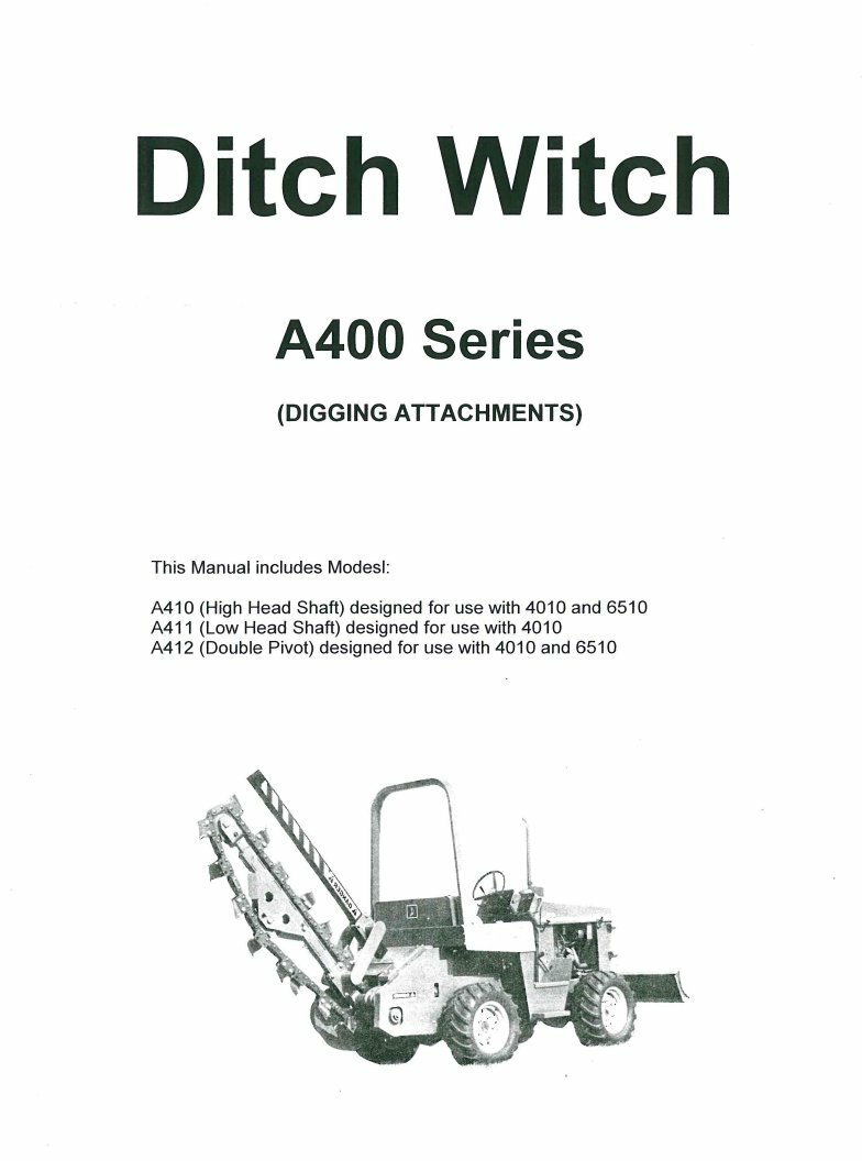 Ditch Witch A400 Digging Attachment Operators Parts Manual