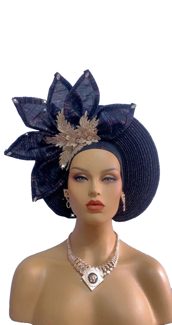 African black auto gele made with asooke for women