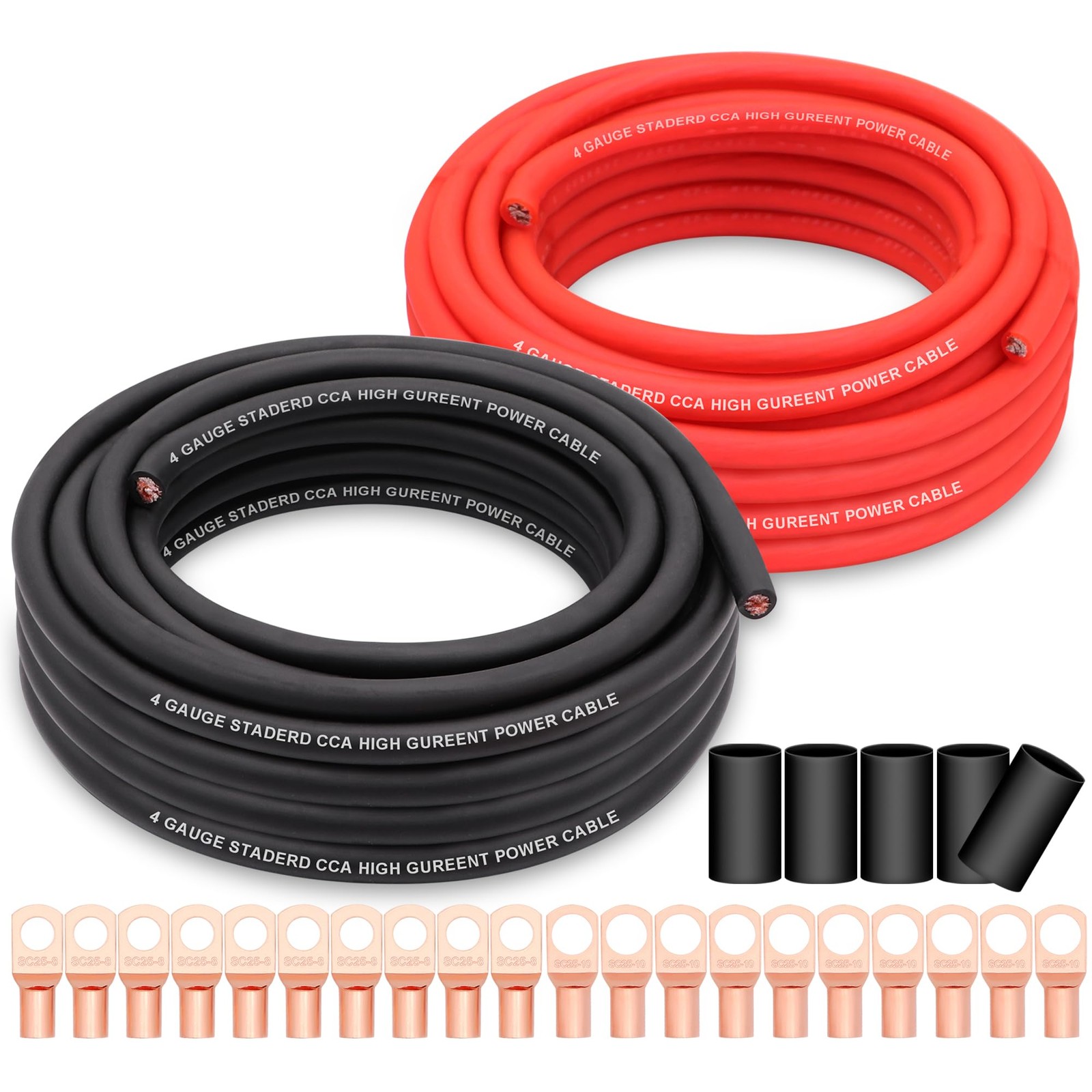 Taukealugs 4 Gauge Wire Copper Clad Aluminum CCA 50FT 50FT, W/ lugs only