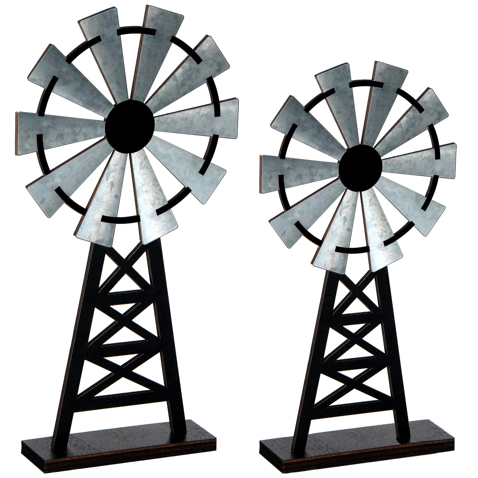 Yalikop Set of 2 Wooden Farmhouse Windmill Table Top Decor Wood Small Distres...