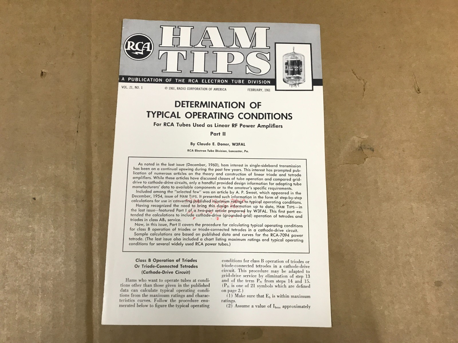 Vintage RCA Ham Tips Booklet - Vol. 21 No. 1 - February 1961