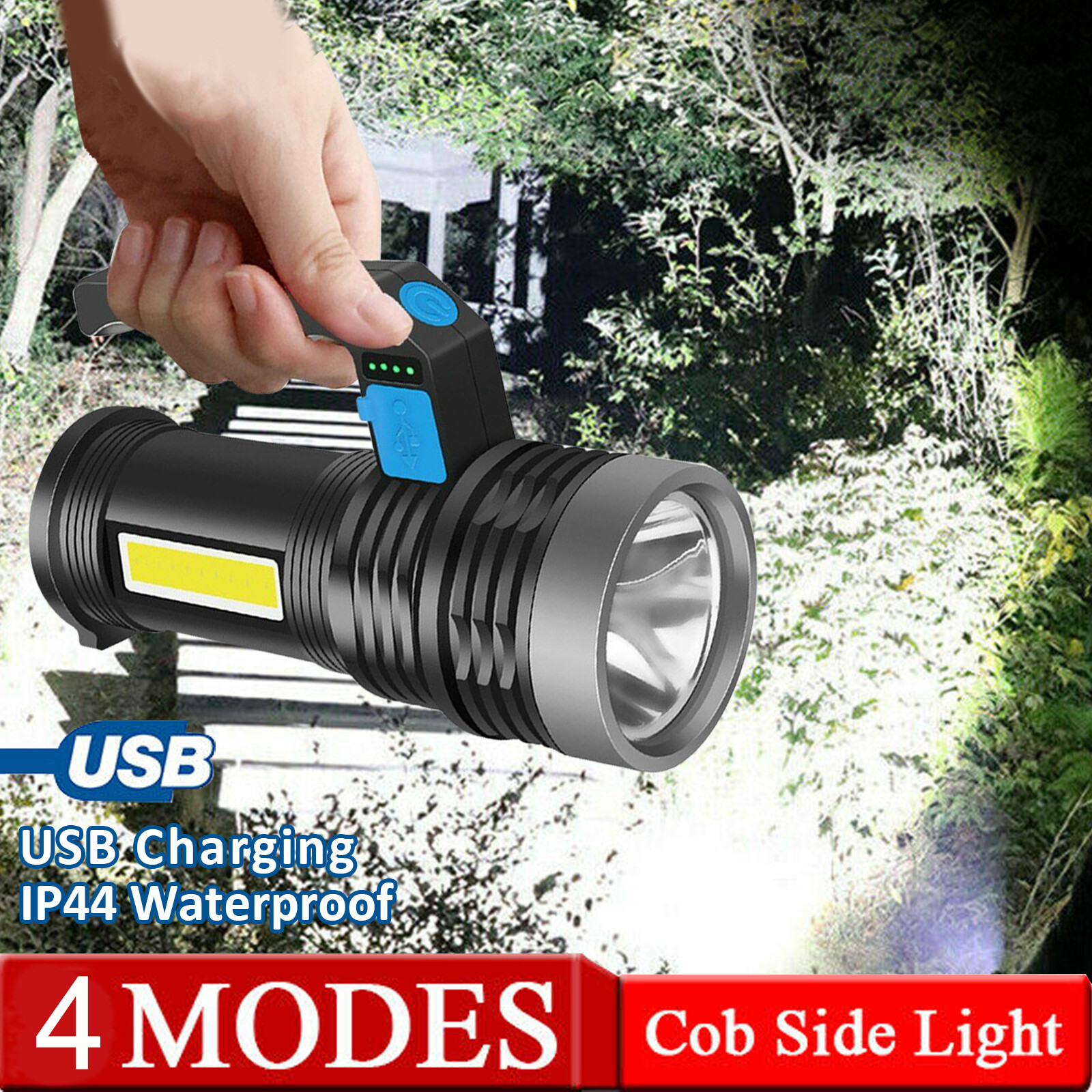 High Powered Ultra Bright LED Torch Rechargeable Security Flashlight Side Light