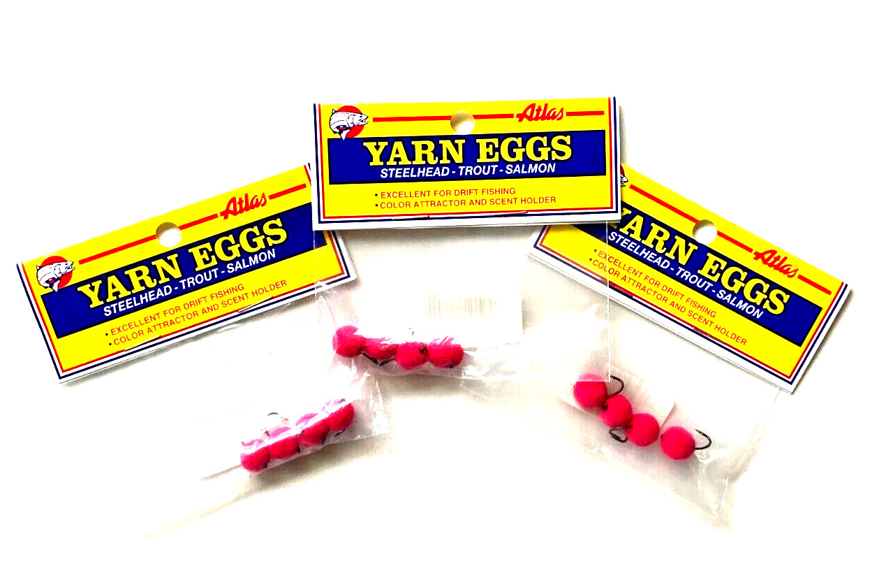 3 PACKS Atlas-Mike's Yarn Eggs Size 6 Pink 4 Count Pack Steelhead Trout Salmon