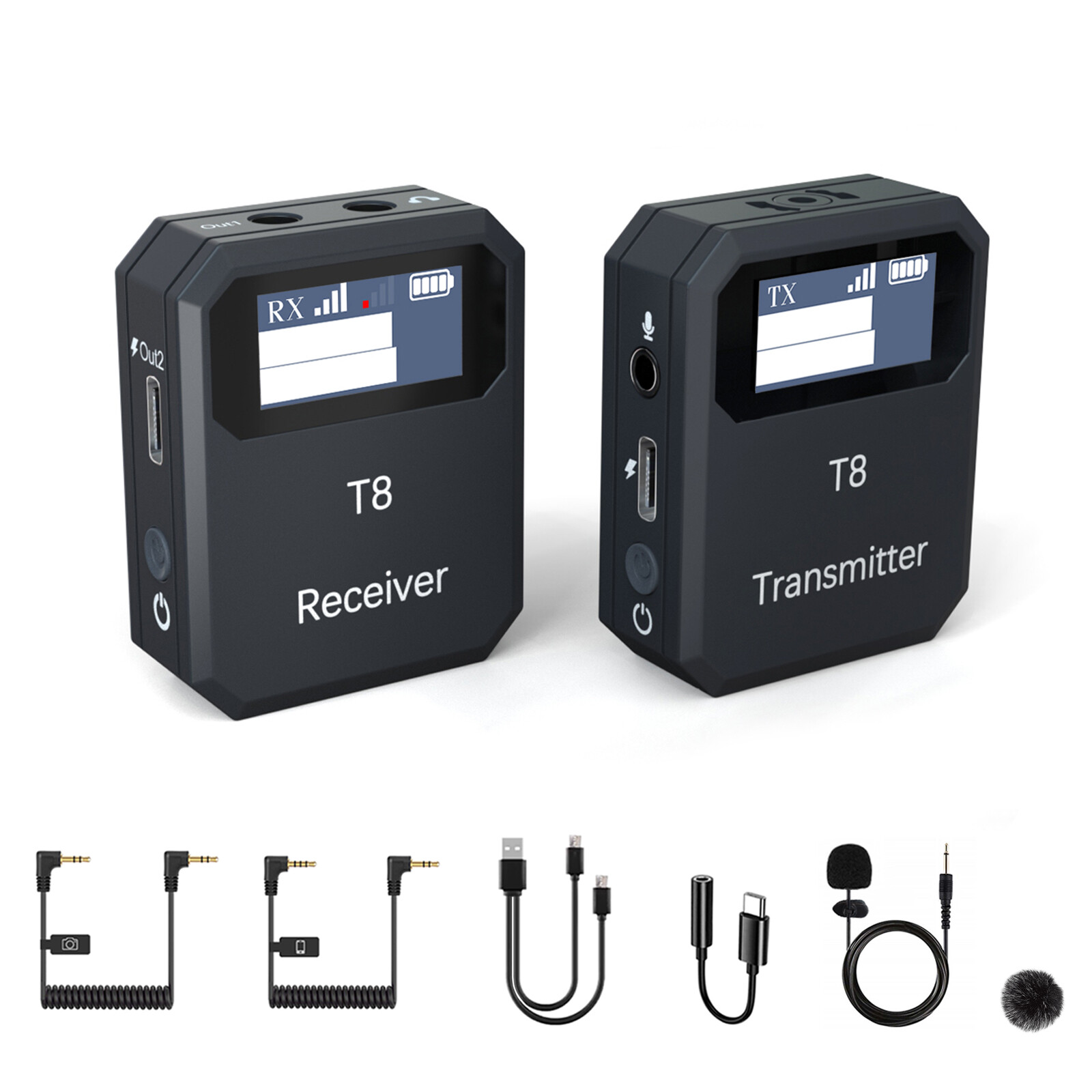 Wireless Lavalier Microphone System Dual Transmitter f Online Class Camera Phone