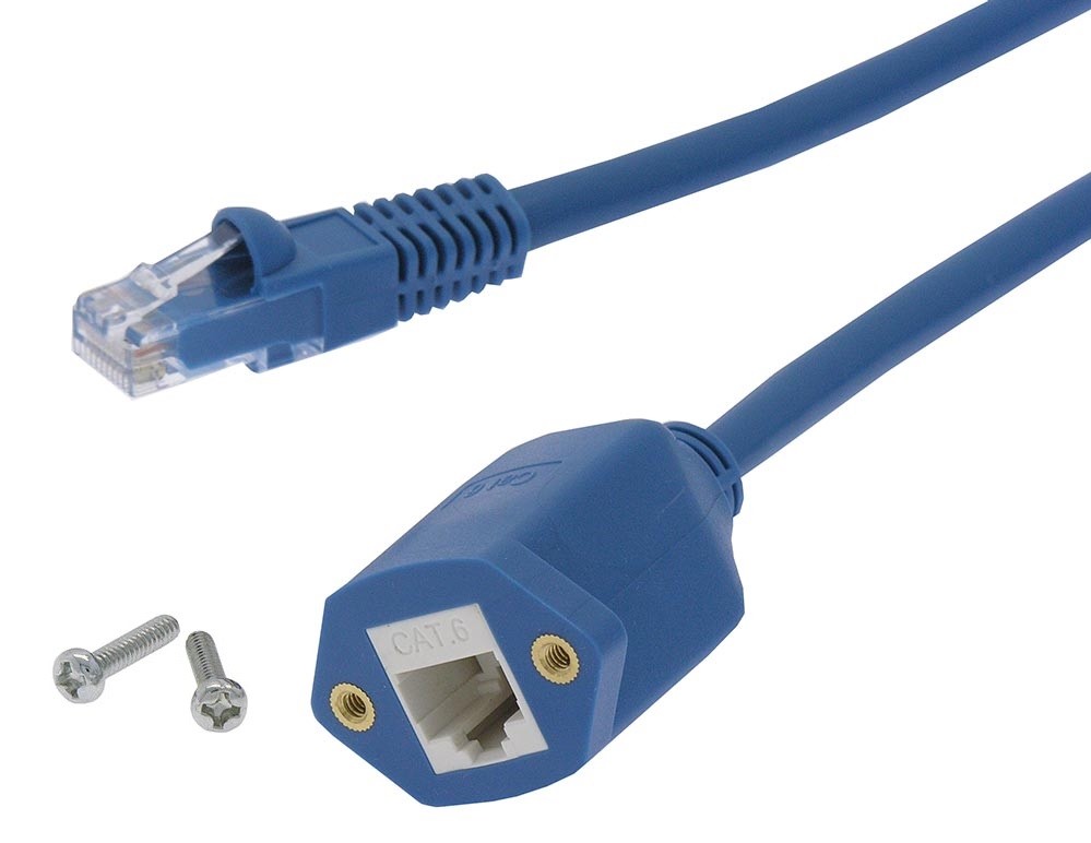 Cat6 RJ45 M/F Ethernet Network Screw Panel Mount Blue Extension (Multi-Length)