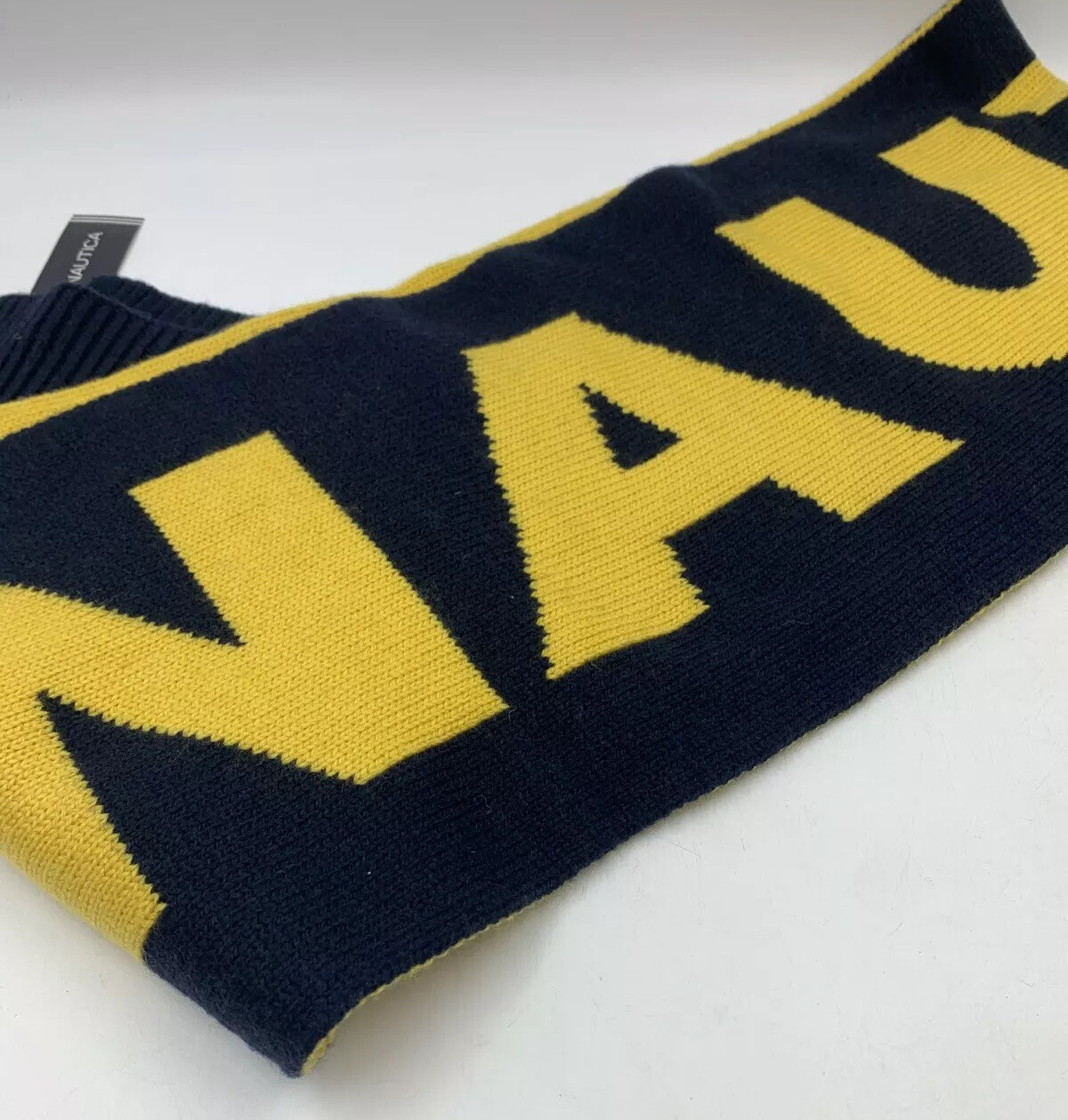 Nautica Mens Scarf Knit Spell Out Texture Warm Cozy Business Casual Preppy NEW
