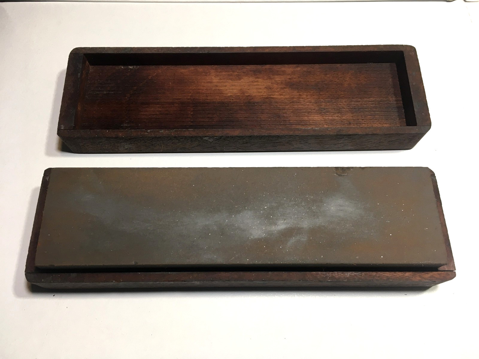 VTG 1940s Dual Grit sharpening stone w wooden box Bay State Machinist Oilstone