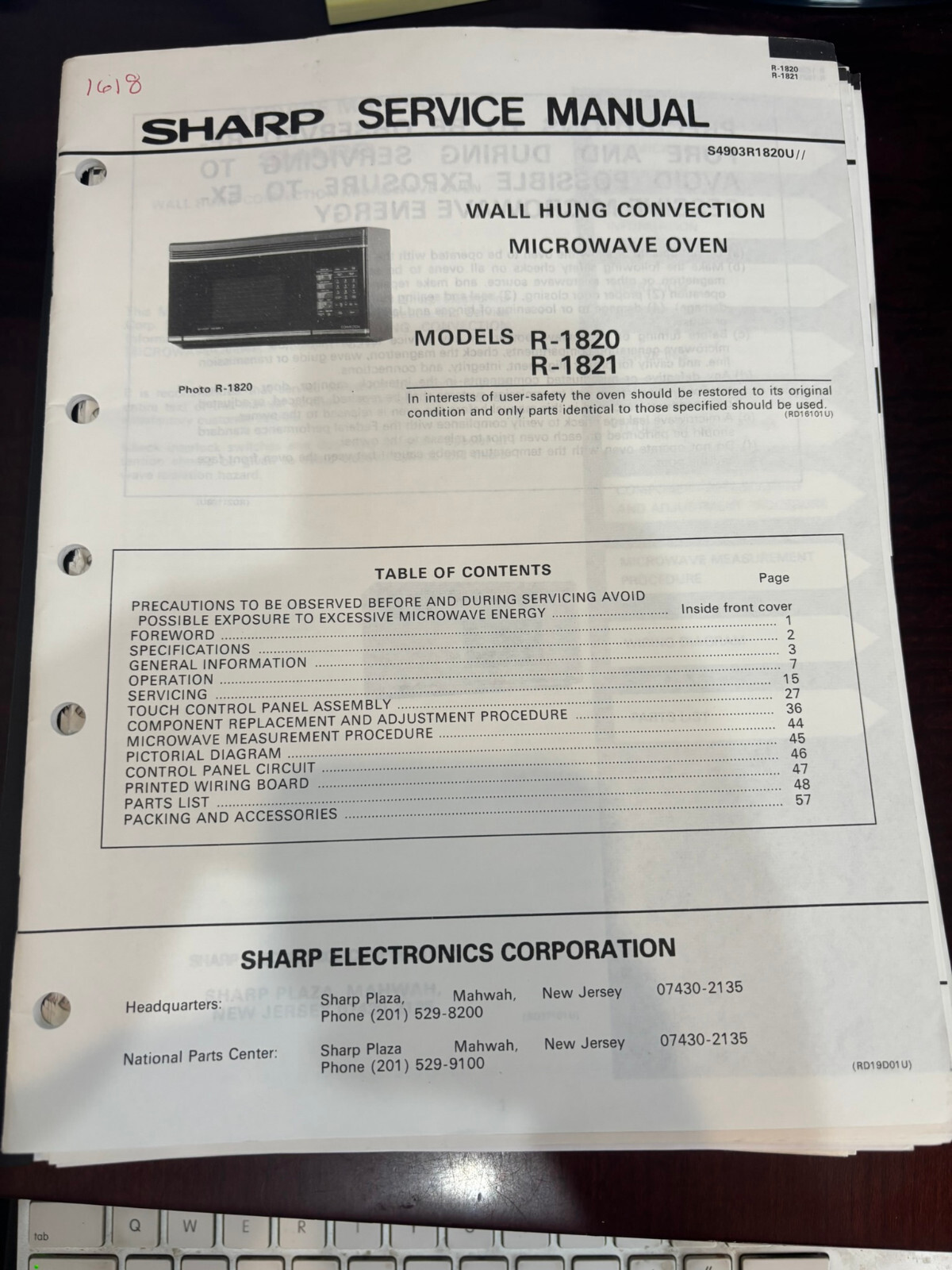 ORIG. SHARP R-1820 R-1821 R1820 R1821 MICROWA Repair & Service Manual *ORIGINAL*