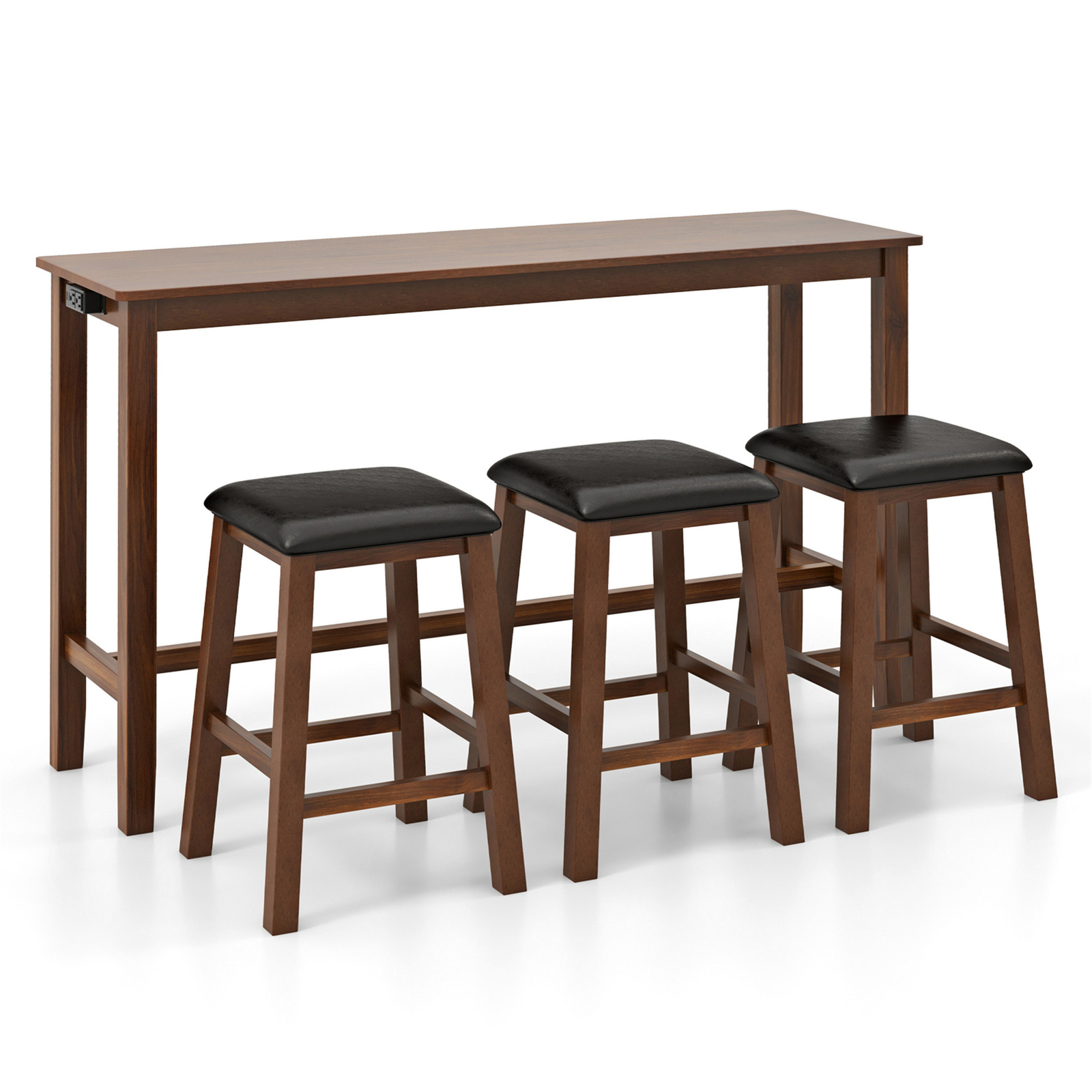 4-Piece Bar Table Set w/ Power Outlet Counter-Height Table & 3 Bar Stools