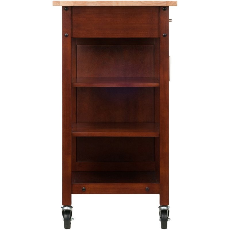 Pemberly Row 34.61"H Transitional Solid Wood Kitchen Cart in Walnut/Natural
