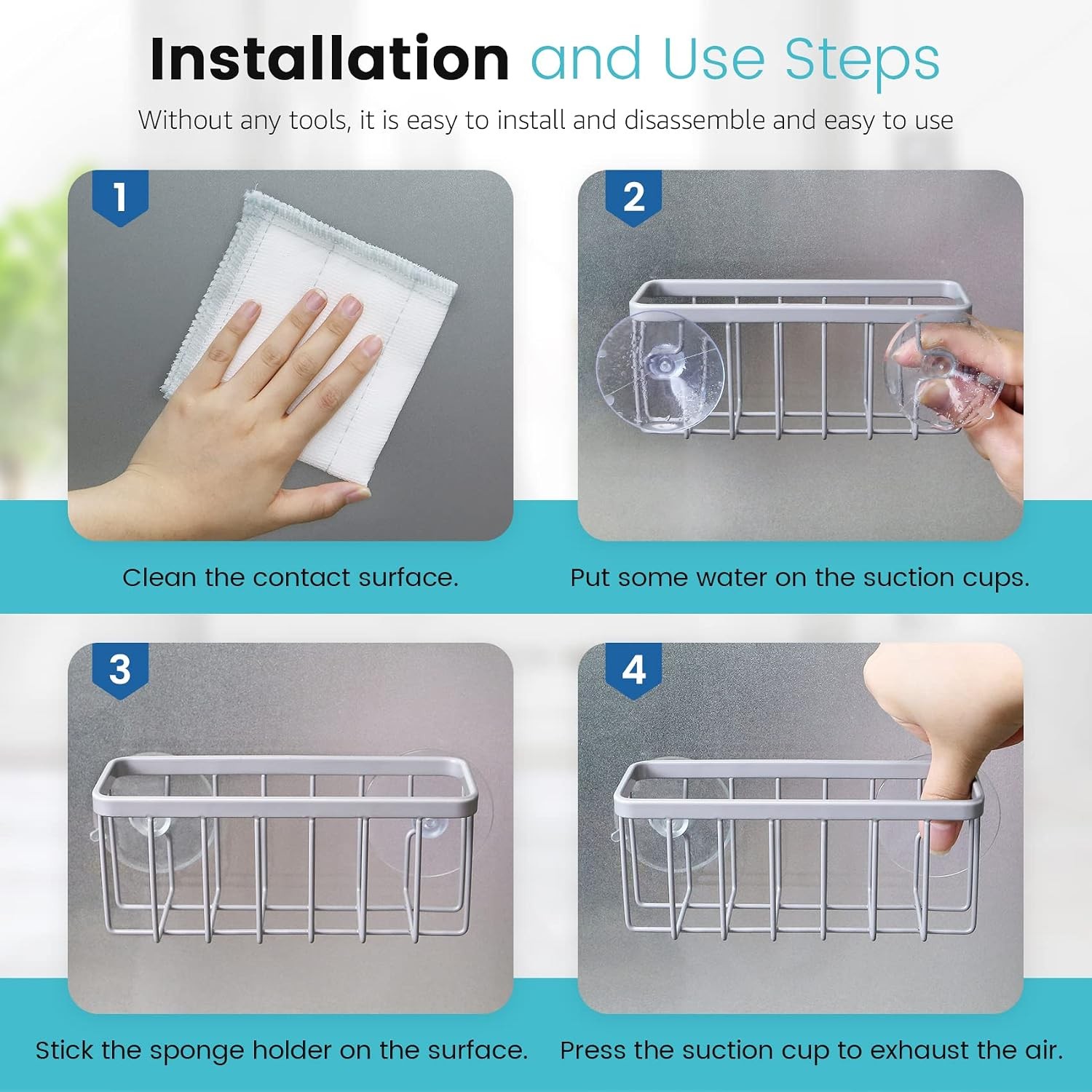 Sponge Holder for Kitchen Sink, Kitchen Sink Caddy -Mat Silver | Dish Soap