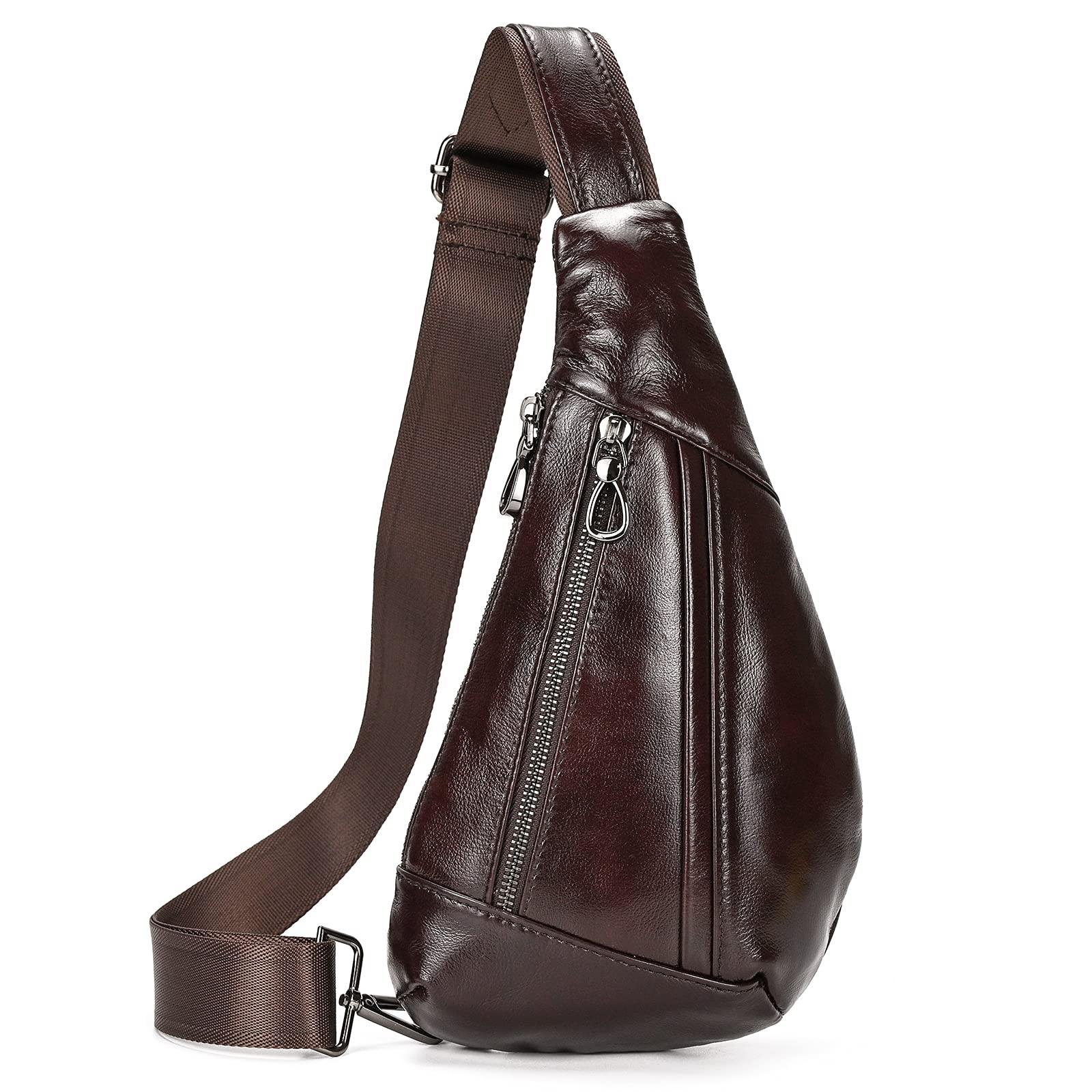 Brown 9050 Genuine Leather Sling Bag for Men Casual Crossbody Chest Bag
