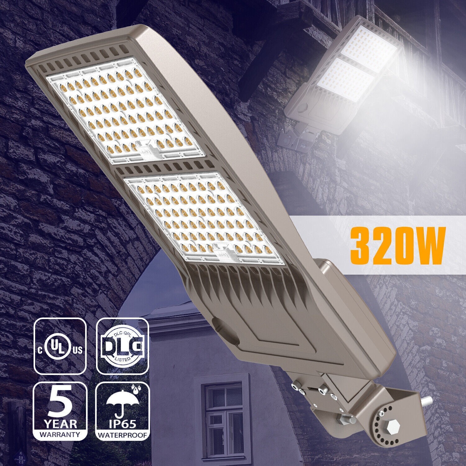 320W LED Parking Lot Light Commercial Outdoor Shoebox Street Lighting 5000K DLC