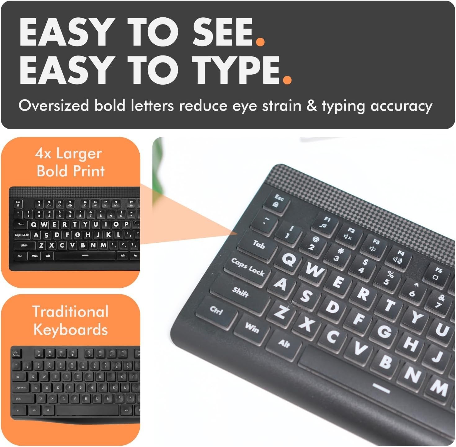 X9 Large Print Backlit Computer Keyboard - Easy to See Big Letters - Lighted USB