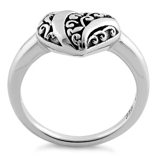 925 Sterling Silver Heart Swirl Ring